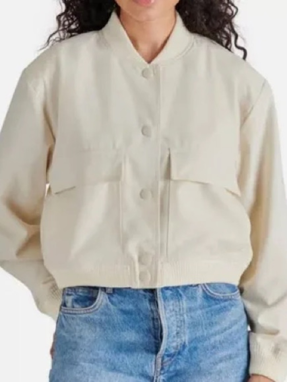 Steve Madden Cream Cropped Bomber Jacket XS